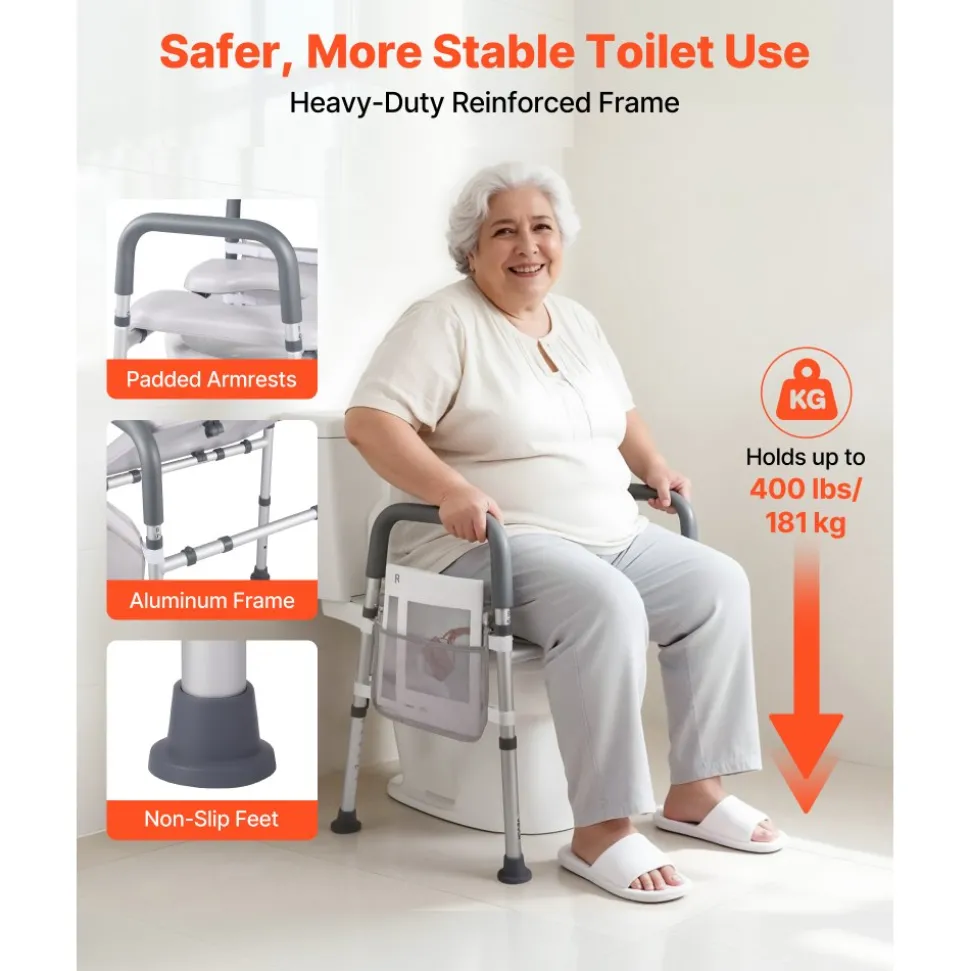 VEVOR Raised Toilet Seat with Arms, 400 lbs Load Capacity, Adjustable Height and Width, Commode Cushion Padded Elevated Toilet Seat Riser with Handles for Seniors, Elderly, Handicap, Disabled, Adults