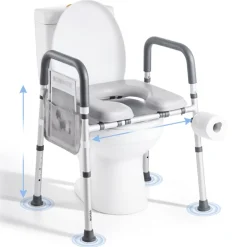 VEVOR Raised Toilet Seat with Arms, 400 lbs Load Capacity, Adjustable Height and Width, Commode Cushion Padded Elevated Toilet Seat Riser with Handles for Seniors, Elderly, Handicap, Disabled, Adults
