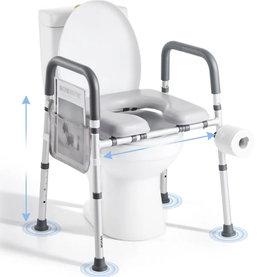 VEVOR Raised Toilet Seat with Arms, 400 lbs Load Capacity, Adjustable Height and Width, Commode Cushion Padded Elevated Toilet Seat Riser with Handles for Seniors, Elderly, Handicap, Disabled, Adults