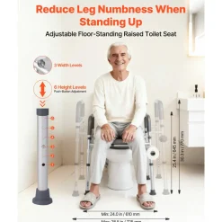 VEVOR Raised Toilet Seat with Arms, 400 lbs Load Capacity, Adjustable Height and Width, Commode Cushion Padded Elevated Toilet Seat Riser with Handles for Seniors, Elderly, Handicap, Disabled, Adults