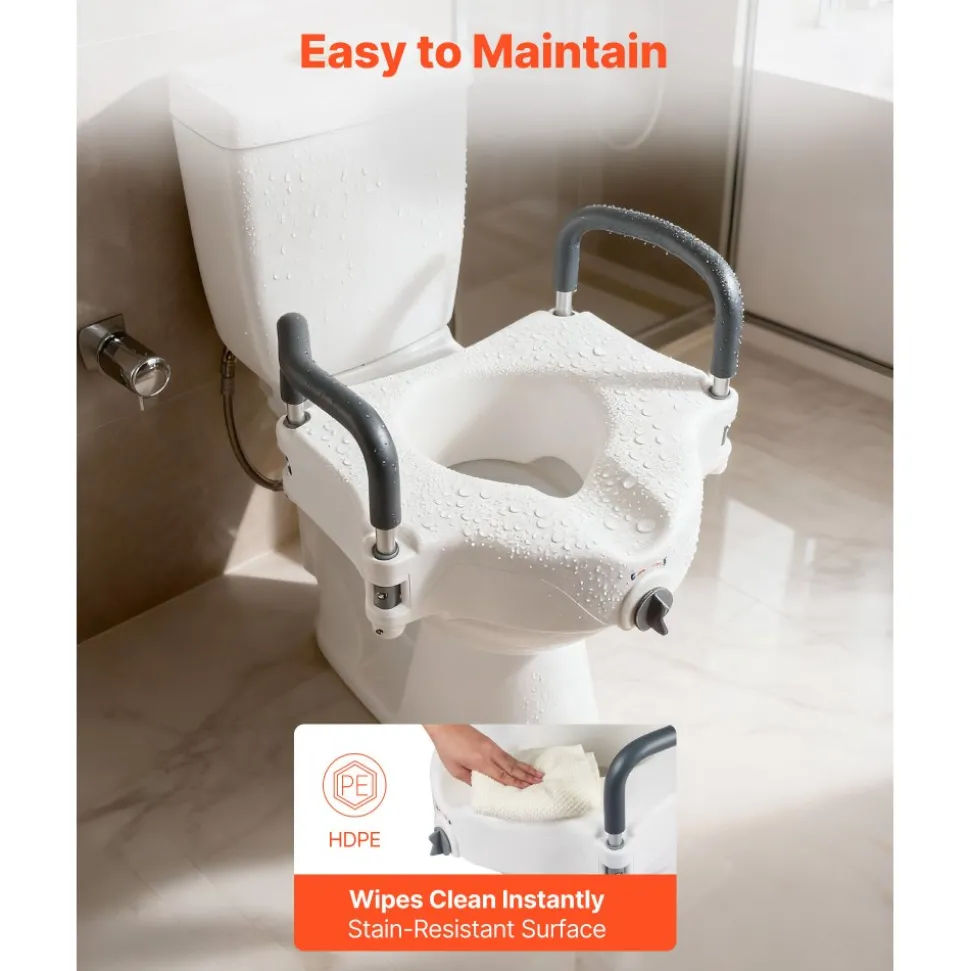 VEVOR Raised Toilet Seat with Handles 350 lb Handicap Elevated Toilet Riser, for Seniors, Elderly & Disabled, Adjustable Height & Width, Soft Cushion Padded, Fits Round, Elongated & V-Shaped Commode