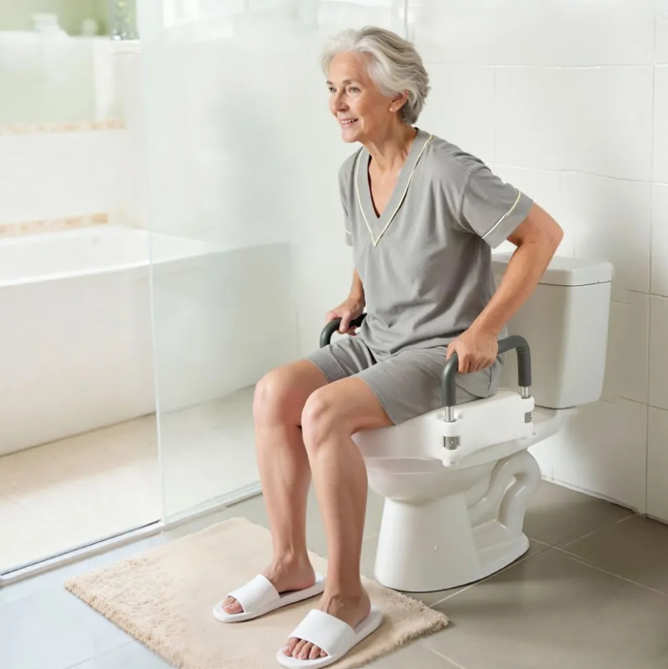 VEVOR Raised Toilet Seat with Handles 350 lb Handicap Elevated Toilet Riser, for Seniors, Elderly & Disabled, Adjustable Height & Width, Soft Cushion Padded, Fits Round, Elongated & V-Shaped Commode