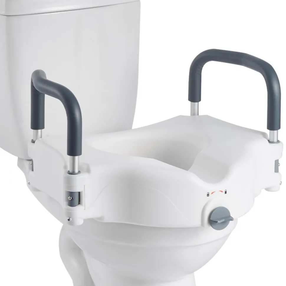 VEVOR Raised Toilet Seat with Handles 350 lb Handicap Elevated Toilet Riser, for Seniors, Elderly & Disabled, Adjustable Height & Width, Soft Cushion Padded, Fits Round, Elongated & V-Shaped Commode