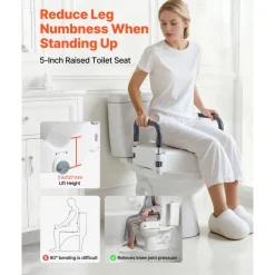 VEVOR Raised Toilet Seat with Handles 350 lb Handicap Elevated Toilet Riser, for Seniors, Elderly & Disabled, Adjustable Height & Width, Soft Cushion Padded, Fits Round, Elongated & V-Shaped Commode