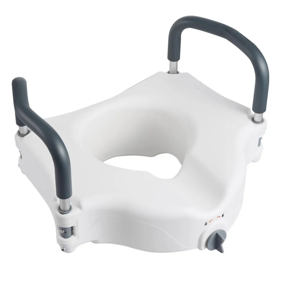 VEVOR Raised Toilet Seat with Handles 350 lb Handicap Elevated Toilet Riser, for Seniors, Elderly & Disabled, Adjustable Height & Width, Soft Cushion Padded, Fits Round, Elongated & V-Shaped Commode