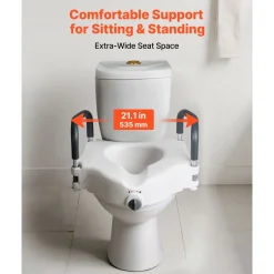 VEVOR Raised Toilet Seat with Handles 350 lb Handicap Elevated Toilet Riser, for Seniors, Elderly & Disabled, Adjustable Height & Width, Soft Cushion Padded, Fits Round, Elongated & V-Shaped Commode