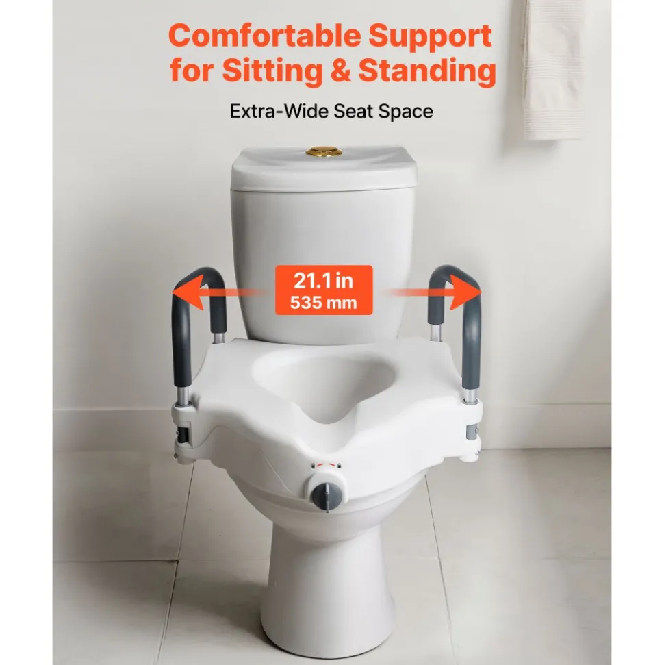 VEVOR Raised Toilet Seat with Handles 350 lb Handicap Elevated Toilet Riser, for Seniors, Elderly & Disabled, Adjustable Height & Width, Soft Cushion Padded, Fits Round, Elongated & V-Shaped Commode
