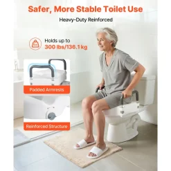 VEVOR Raised Toilet Seat with Handles 350 lb Handicap Elevated Toilet Riser, for Seniors, Elderly & Disabled, Adjustable Height & Width, Soft Cushion Padded, Fits Round, Elongated & V-Shaped Commode