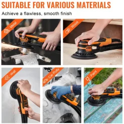 VEVOR Random Orbital Sander 5 & 6-Inch, 350W Brushless Orbital Sander, 10,000 PRM 6 Variable Speed Electric Palm Sander with 20PCS Sandpapers, Dust Connector & Hose for Woodworking Detailing Sanding