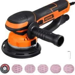 VEVOR Random Orbital Sander, 6-Inch DA & GA Dual Action Orbital Sander, 850W 7400PRM 6 Variable Speed Electric Palm Sander with 10PCS Sandpapers, Dust Connector for Woodworking Detailing Sanding