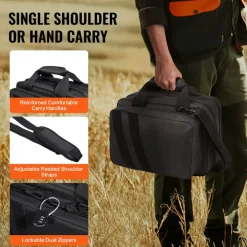 VEVOR Range Bag for 2 Pistols, Tactical Gun Bag with 2 Built-in Removable Pistol Bags & 6 Detachable Magazines, Gun Range Bag for Outdoor Hunting Shooting, Lockable Carrying Handgun Bag Case, Black