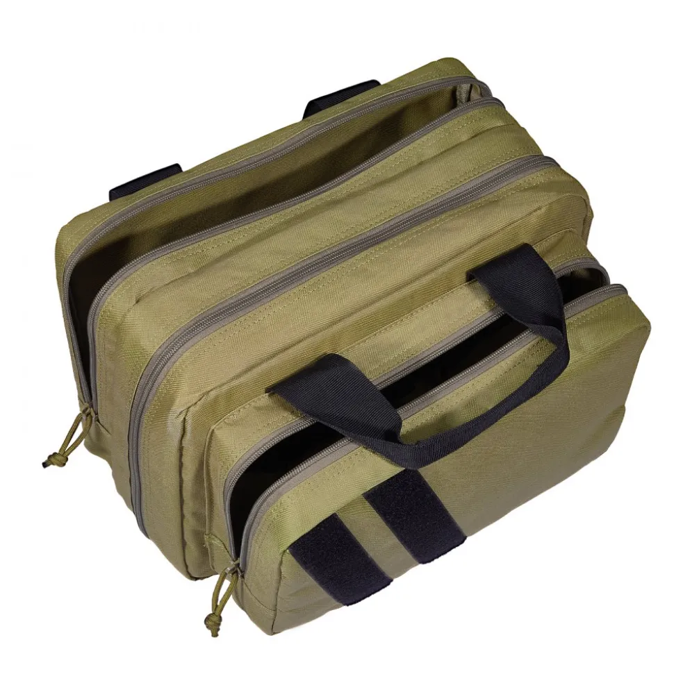 VEVOR Range Bag for 2 Pistols, Tactical Gun Bag with 2 Built-in Removable Pistol Bags & 6 Detachable Magazines, Gun Range Bag for Outdoor Hunting Shooting, Lockable Carrying Handgun Bag Case, Brown