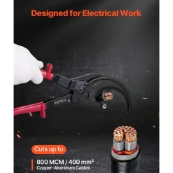 VEVOR Ratcheting Cable Cutter, Spring Steel Blades with Insulated Handles, Quick-Release Button, Heavy Duty Ratchet Cable Wire Cutter for Cutting Copper & Aluminum Cables Up to 800 MCM / 400 mm²