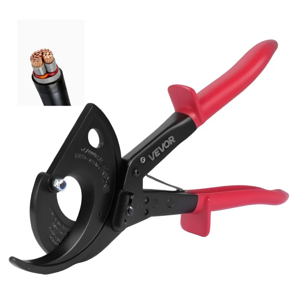 VEVOR Ratcheting Cable Cutter, Spring Steel Blades with Insulated Handles, Quick-Release Button, Heavy Duty Ratchet Cable Wire Cutter for Cutting Copper & Aluminum Cables Up to 800 MCM / 400 mm²
