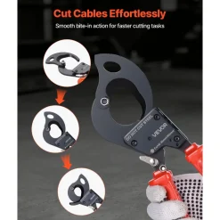 VEVOR Ratcheting Cable Cutter, Spring Steel Blades with PVC-Coated Handles, Quick-Release Button, Heavy Duty Ratchet Cable Wire Cutter for Cutting Copper & Aluminum Cables Up to 600 MCM / 300 mm²