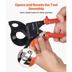 VEVOR Ratcheting Cable Cutter, Spring Steel Blades with PVC-Coated Handles, Quick-Release Button, Heavy Duty Ratchet Cable Wire Cutter for Cutting Copper & Aluminum Cables Up to 600 MCM / 300 mm²