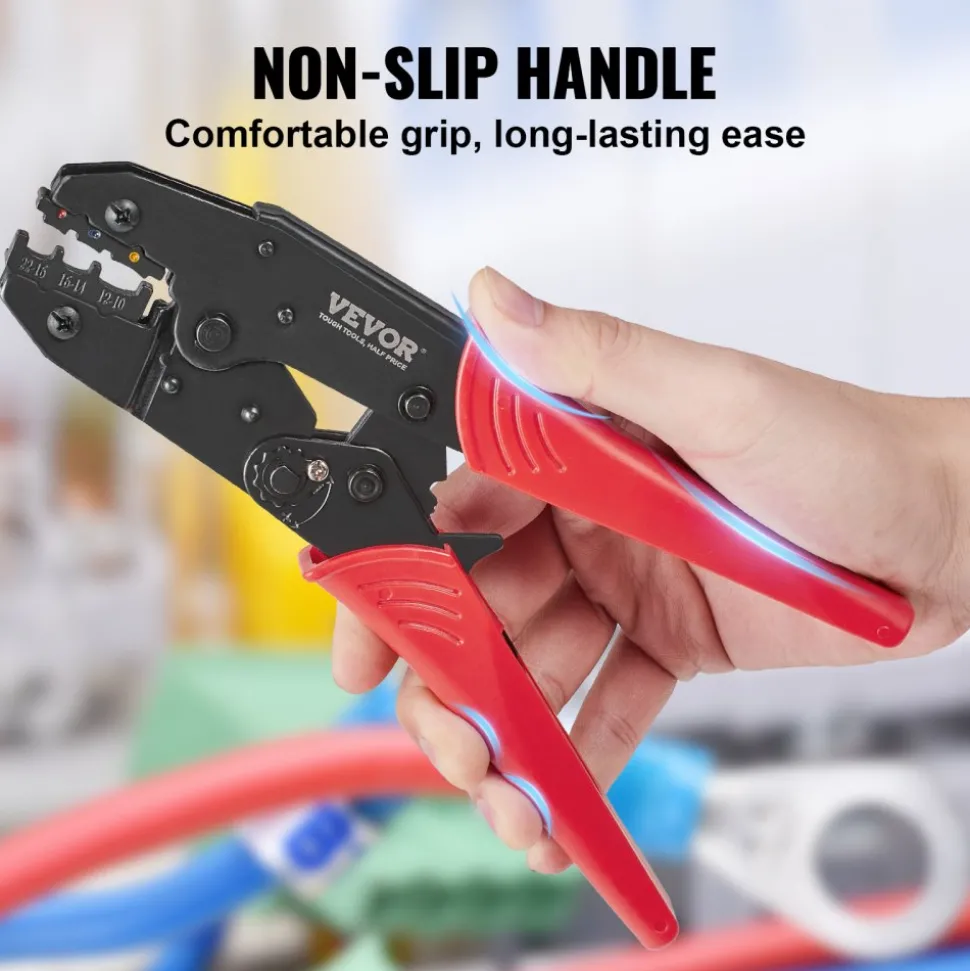 VEVOR Ratcheting Crimping Tool Set For Insulated Electrical Connectors AWG22-10 with Wire Stripper and 210pcs Heat Shrink Tubes Labor-Saving Ratcheting Wire Crimp Pliers