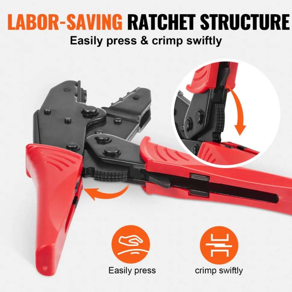 VEVOR Ratcheting Crimping Tool Set For Insulated Electrical Connectors AWG22-10 with Wire Stripper and 210pcs Heat Shrink Tubes Labor-Saving Ratcheting Wire Crimp Pliers