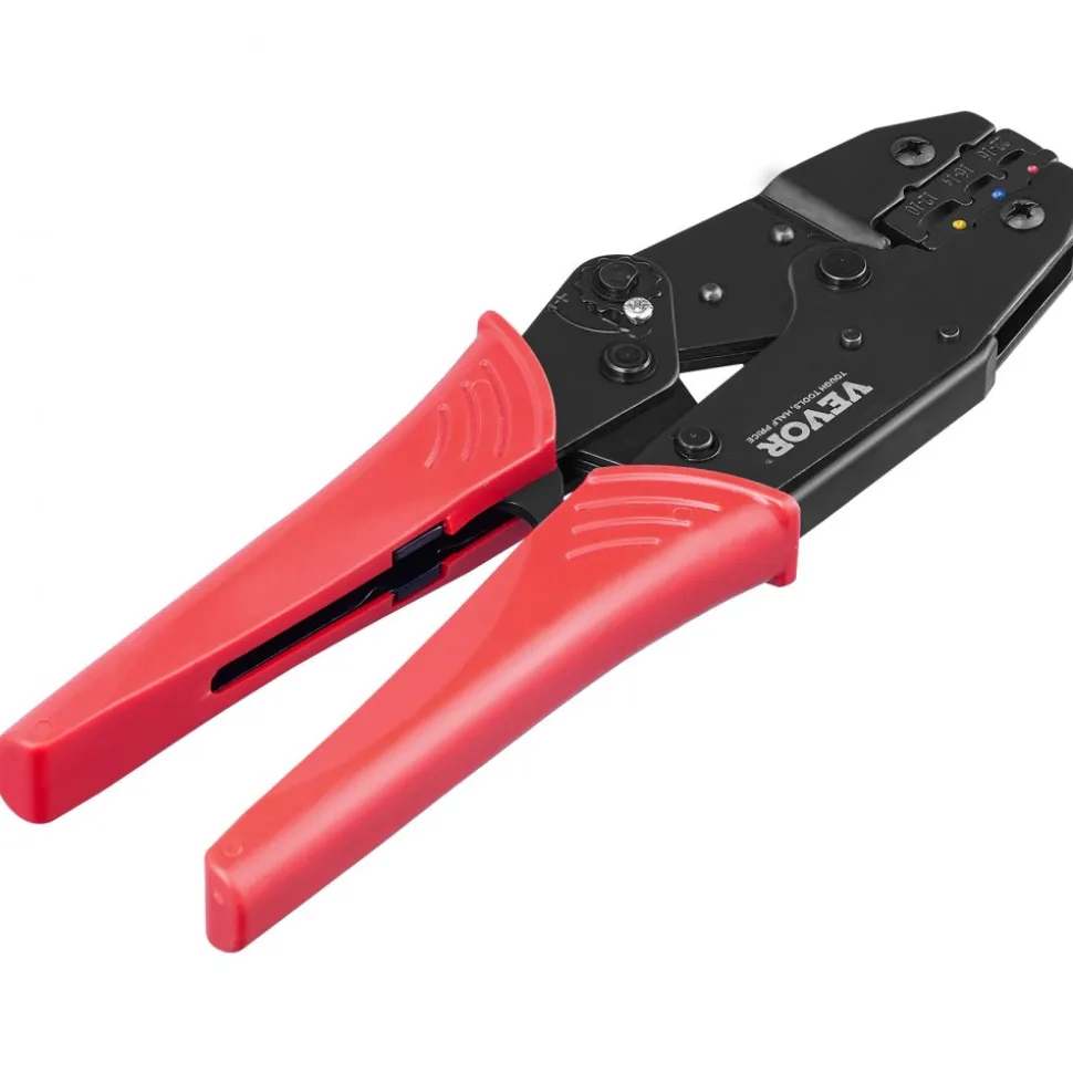VEVOR Ratcheting Crimping Tool Set For Insulated Electrical Connectors AWG22-10 with Wire Stripper and 210pcs Heat Shrink Tubes Labor-Saving Ratcheting Wire Crimp Pliers