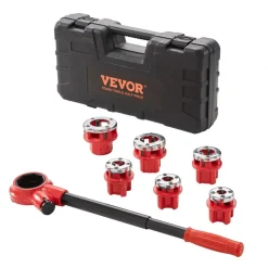 VEVOR Ratchet Pipe Threader Kit, 1/4" NPT - 1-1/4" NPT Manual Ratcheting Pipe Threader, Portable Pipe Threading Tool Set with 6PCS NPT Dies, Storage Case for Galvanized Aluminum Iron Copper Pipes