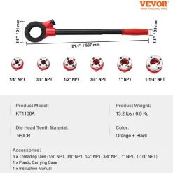 VEVOR Ratchet Pipe Threader Kit, 1/4