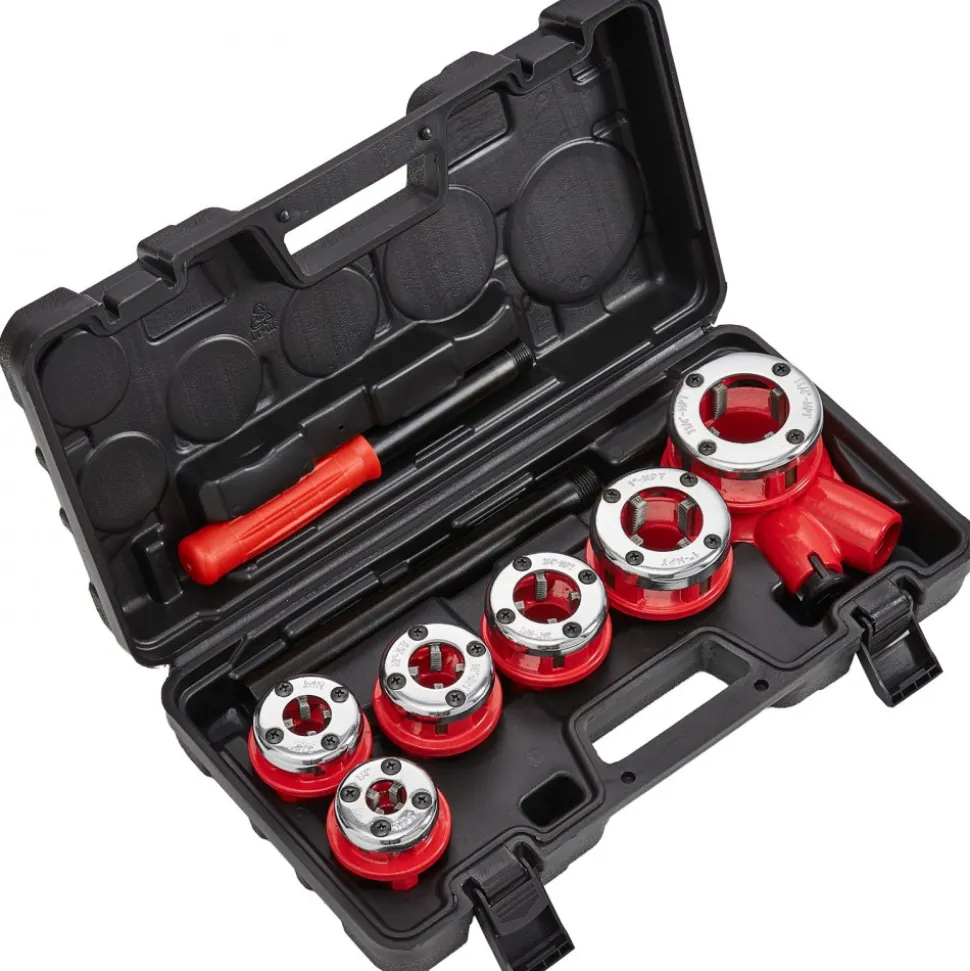VEVOR Ratchet Pipe Threader Kit, 1/4" NPT - 1-1/4" NPT Manual Ratcheting Pipe Threader, Portable Pipe Threading Tool Set with 6PCS NPT Dies, Storage Case for Galvanized Aluminum Iron Copper Pipes