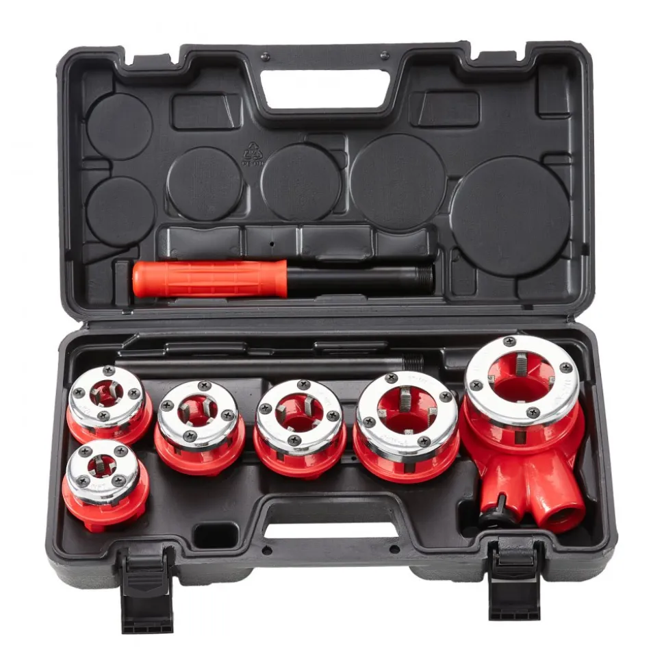 VEVOR Ratchet Pipe Threader Kit, 1/4" NPT - 1-1/4" NPT Manual Ratcheting Pipe Threader, Portable Pipe Threading Tool Set with 6PCS NPT Dies, Storage Case for Galvanized Aluminum Iron Copper Pipes