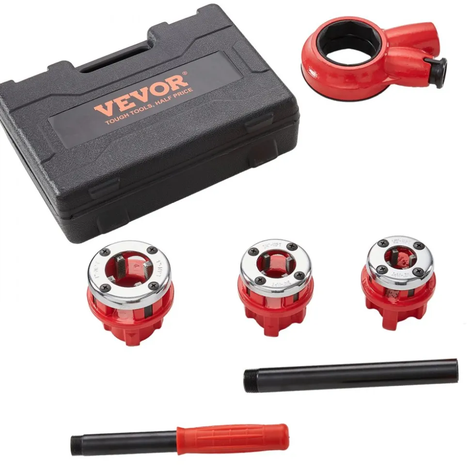 VEVOR Ratchet Pipe Threader Kit, 1/2" NPT, 3/4" NPT, 1" NPT Manual Ratcheting Pipe Threader, Portable Pipe Threading Tool Set with 3PCS NPT Dies, Storage Case for Galvanized Aluminum Iron Copper Pipes