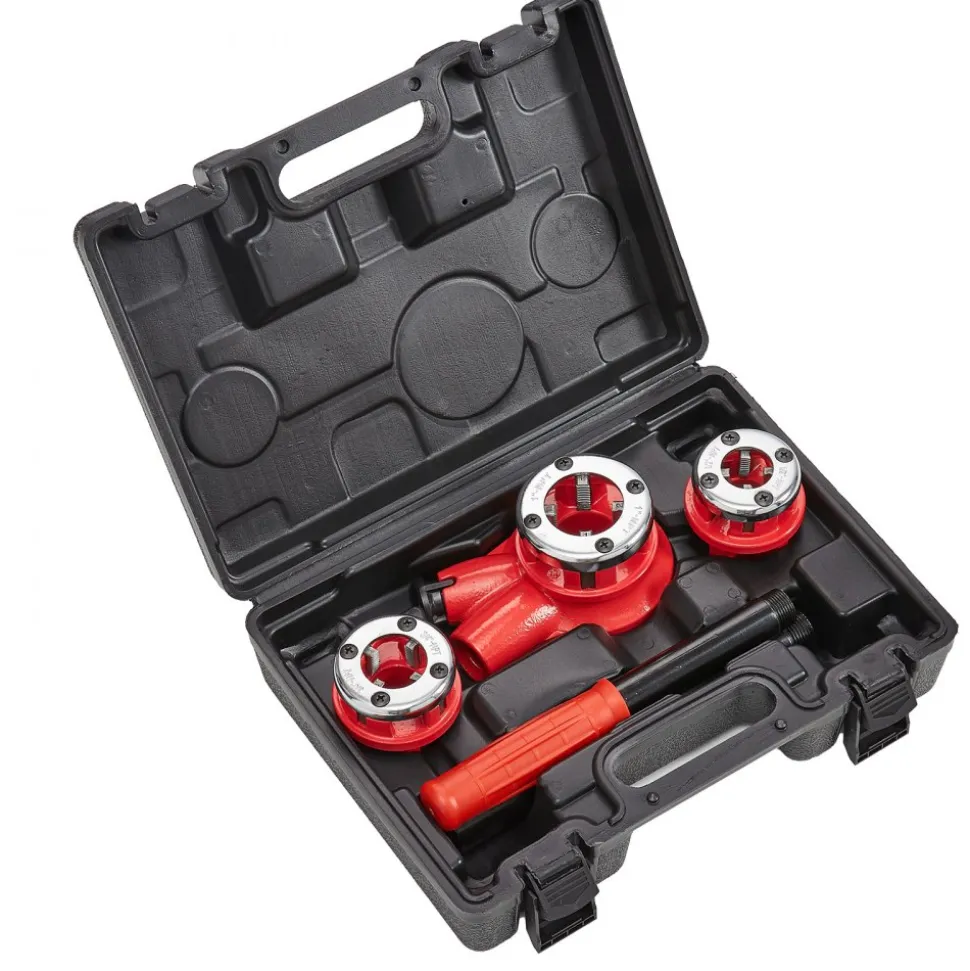 VEVOR Ratchet Pipe Threader Kit, 1/2" NPT, 3/4" NPT, 1" NPT Manual Ratcheting Pipe Threader, Portable Pipe Threading Tool Set with 3PCS NPT Dies, Storage Case for Galvanized Aluminum Iron Copper Pipes