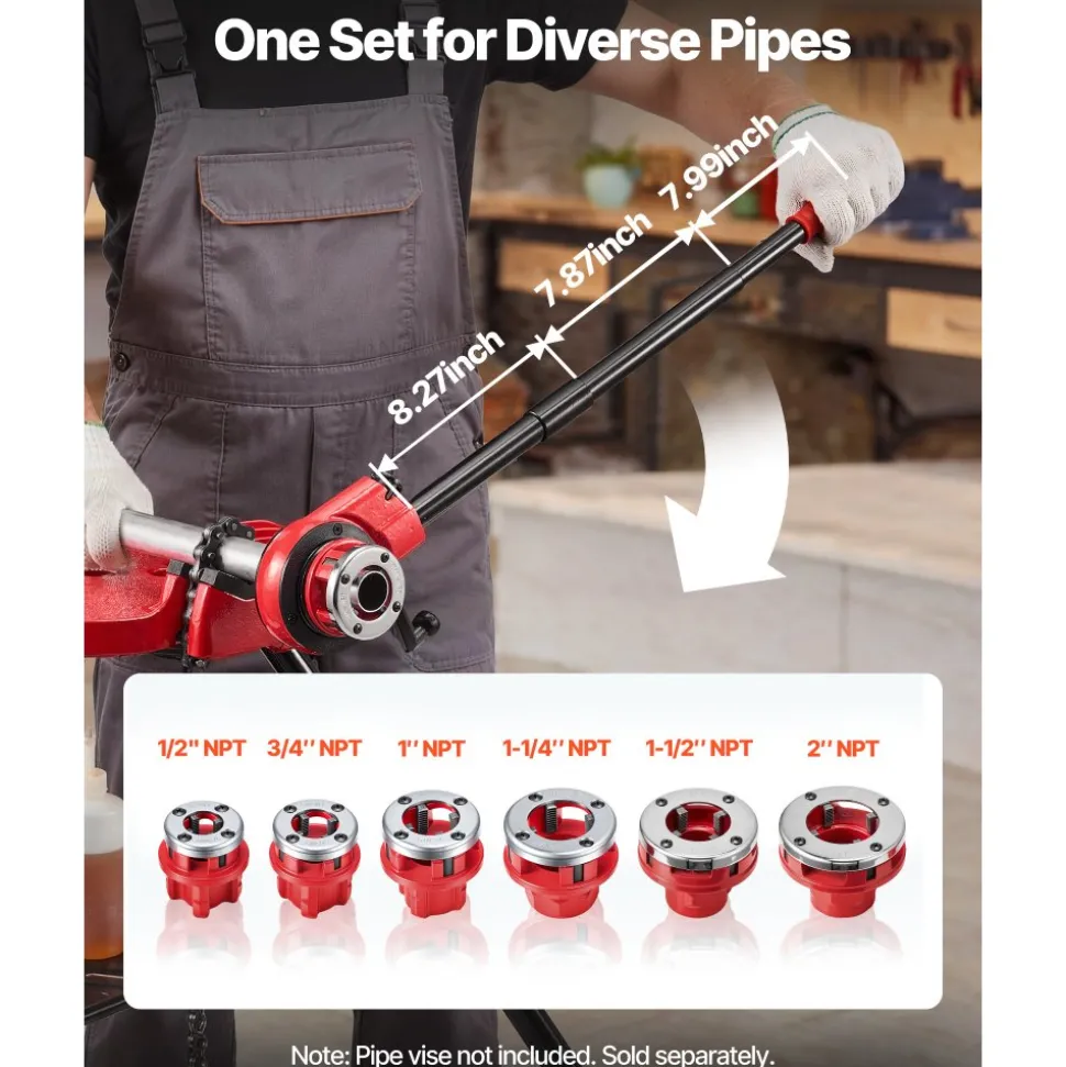 VEVOR Ratchet Pipe Threader Kit with 6 Dies, 1/2" NPT to 2" NPT Manual Ratcheting Pipe Threading Tool, Portable Pipes Threader Set with Toolbox for Plumbing Installation & Repair