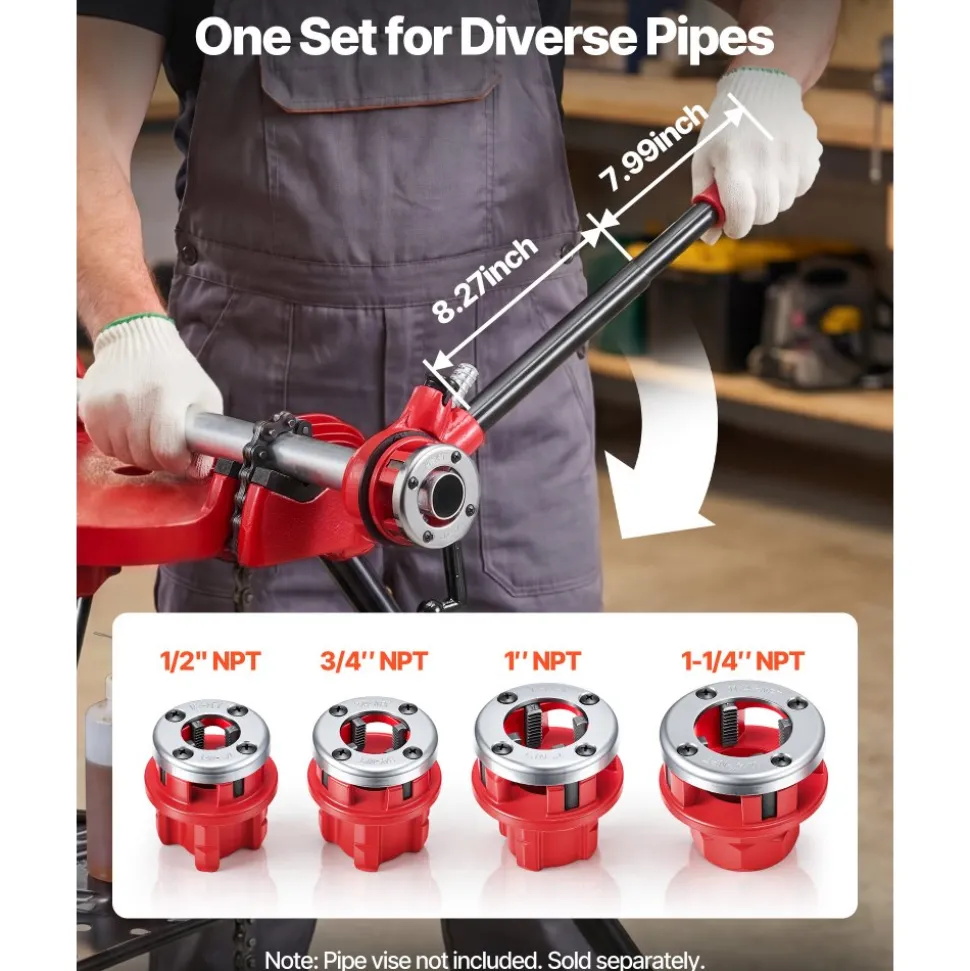 VEVOR Ratchet Pipe Threader Kit with 7 Dies, 3/8" NPT to 2" NPT Manual Ratcheting Pipe Threading Tool, Portable Pipes Threader Set with Toolbox for Plumbing Installation & Repair