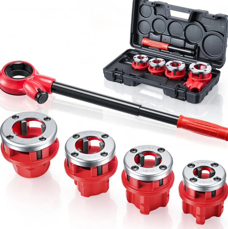 VEVOR Ratchet Pipe Threader Kit with 7 Dies, 3/8" NPT to 2" NPT Manual Ratcheting Pipe Threading Tool, Portable Pipes Threader Set with Toolbox for Plumbing Installation & Repair