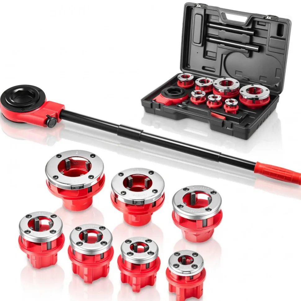 VEVOR Ratchet Pipe Threader Kit with 7 Dies, 3/8" BSPT to 2" BSPT Manual Ratcheting Pipe Threading Tool, Portable Pipes Threader Set with Toolbox for Plumbing Installation & Repair