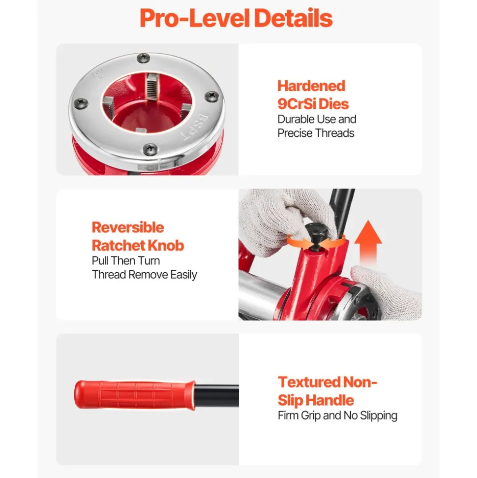 VEVOR Ratchet Pipe Threader Kit with 7 Dies, 3/8" BSPT to 2" BSPT Manual Ratcheting Pipe Threading Tool, Portable Pipes Threader Set with Toolbox for Plumbing Installation & Repair