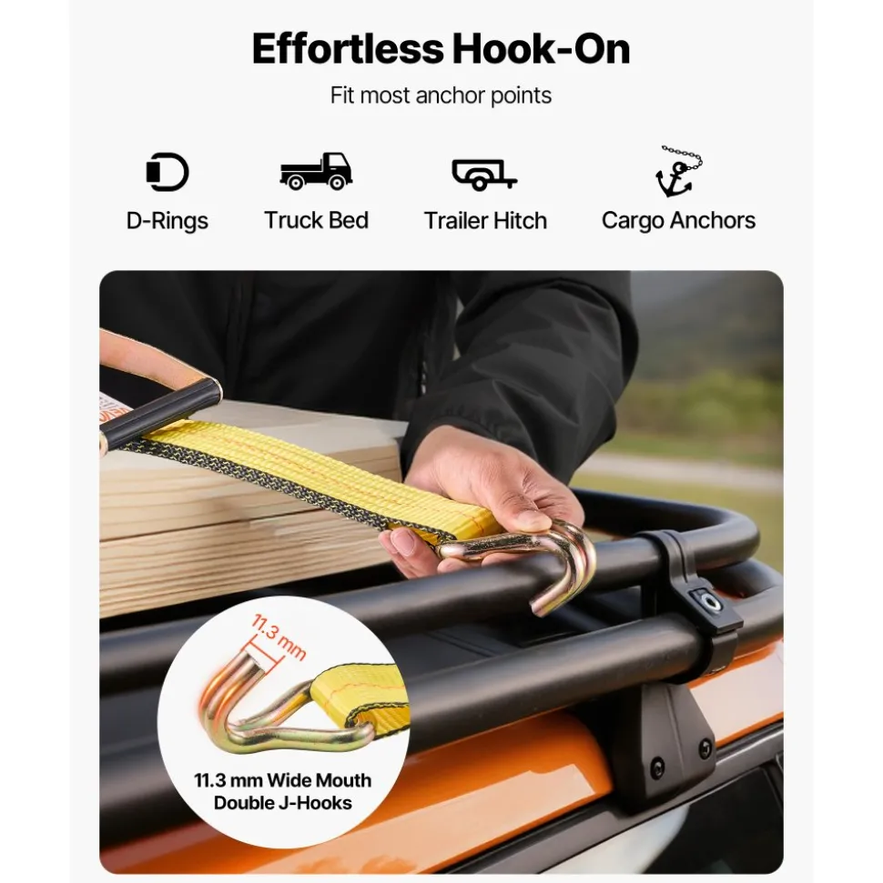 VEVOR Ratchet Straps, 2 in x 30 ft, Heavy Duty Tie Down Straps with Double J Hook, 10,000 lbs Break Strength, Carry Bag, Tie Down Ratcheting for Moving, Trailers, Motorcycles, Kayaks, Car Roof, 4 Pack
