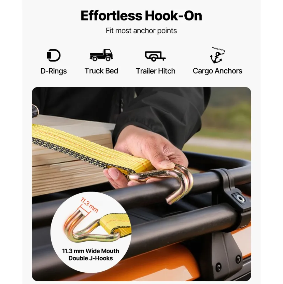 VEVOR Ratchet Straps, 2 in x 30 ft, Heavy Duty Tie Down Straps with Double J Hook, 10,000 lbs Break Strength, Tie Down Ratcheting for Moving, Trailers, Motorcycles, Kayaks, Car Roof, 10 Pack
