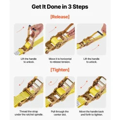 VEVOR Ratchet Straps, 2 in x 15 ft, Heavy Duty Tie Down Straps with Double J Hook, 5000 lbs Break Strength, Carry Bag, Tie Down Ratcheting for Moving, Trailers, Motorcycles, Kayaks, Car Roof, 6 Pack