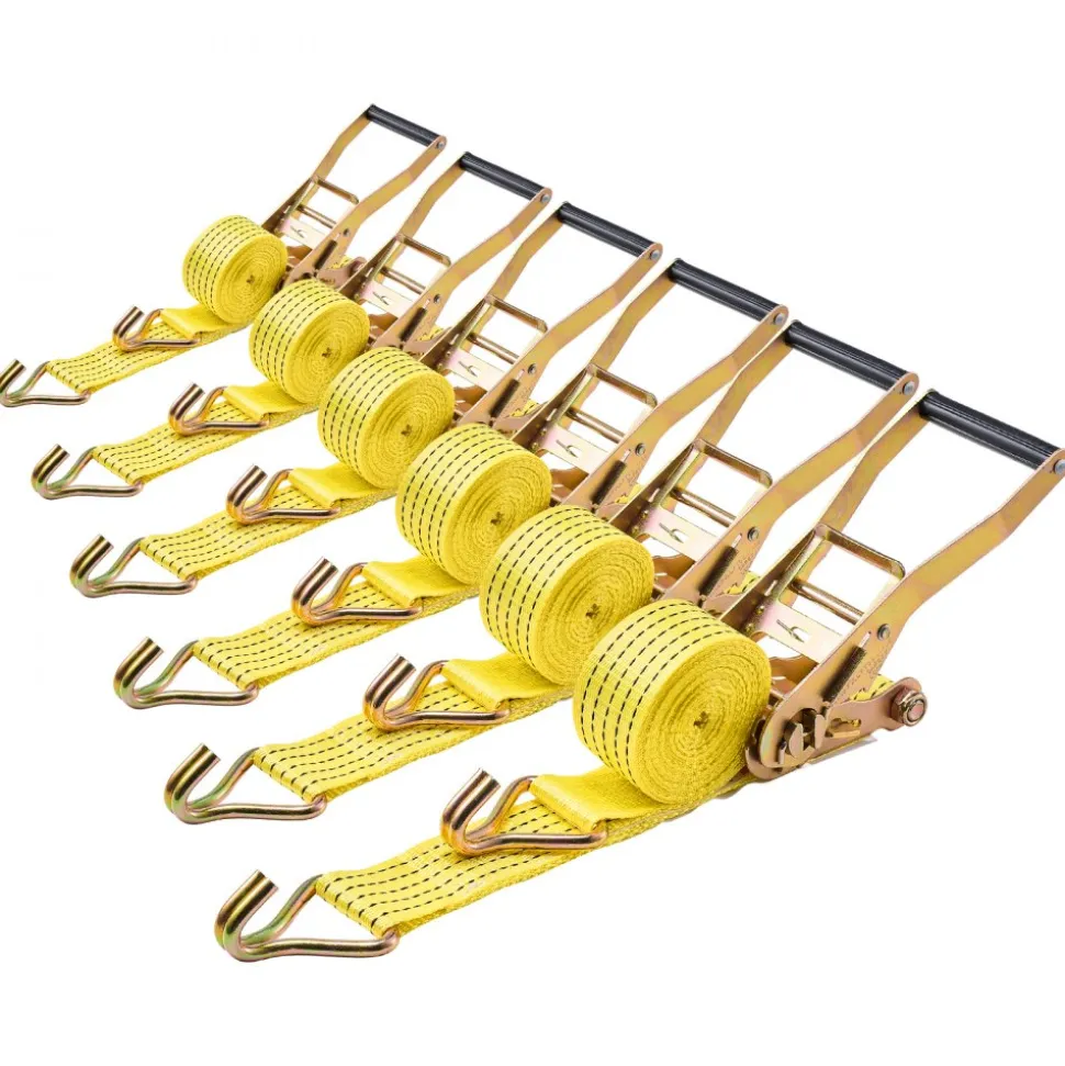 VEVOR Ratchet Straps, 2 in x 15 ft, Heavy Duty Tie Down Straps with Double J Hook, 5000 lbs Break Strength, Carry Bag, Tie Down Ratcheting for Moving, Trailers, Motorcycles, Kayaks, Car Roof, 6 Pack