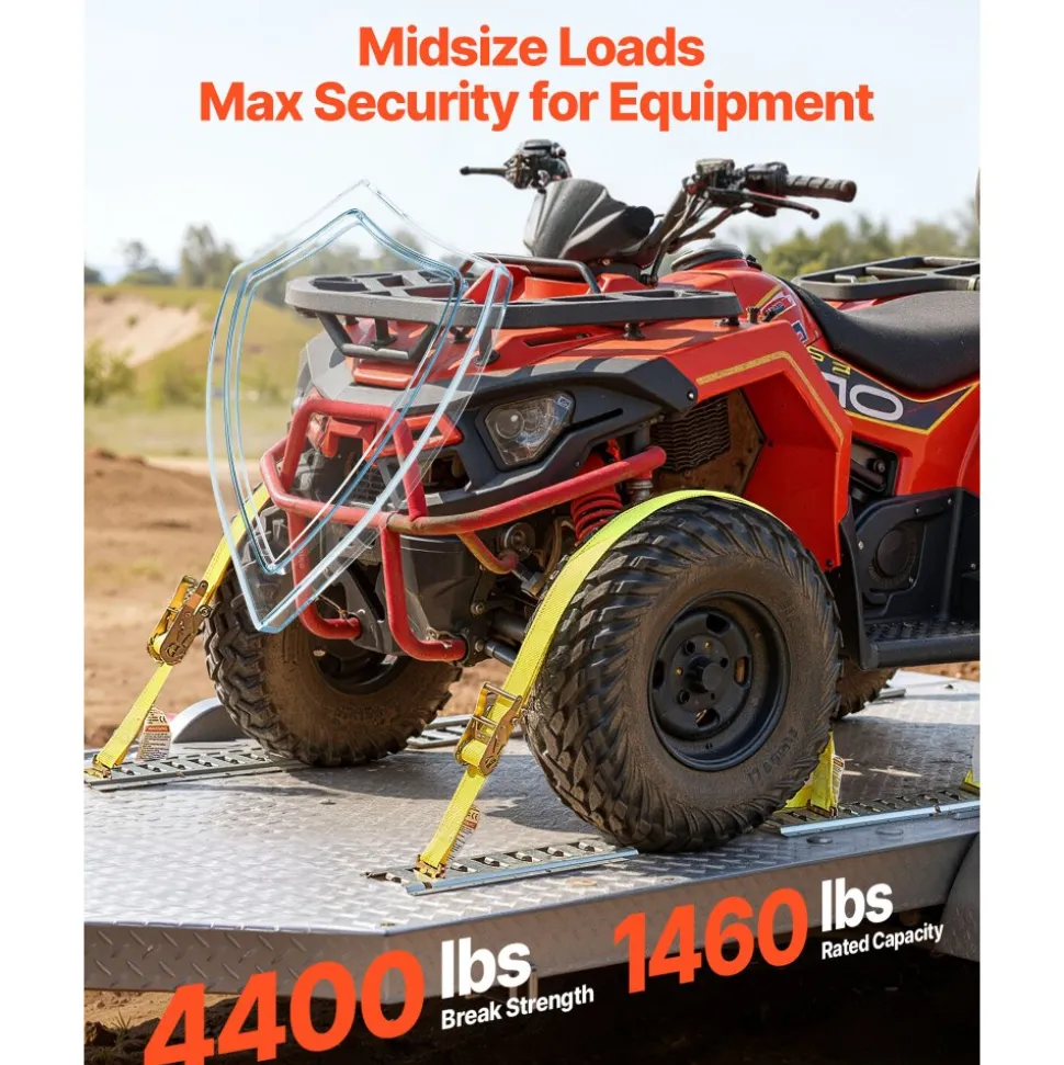 VEVOR Ratchet Straps, 2 in x 15 ft, 30 Pack E-Track Tie Down Straps, 4400 lbs Break Strength & 1460 lbs Rated Load, Tie Down Ratcheting for Moving, Trailers, Motorcycles, Kayaks, Car Roof, Yellow