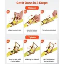 VEVOR Ratchet Straps, 2 in x 15 ft, 30 Pack E-Track Tie Down Straps, 4400 lbs Break Strength & 1460 lbs Rated Load, Tie Down Ratcheting for Moving, Trailers, Motorcycles, Kayaks, Car Roof, Yellow