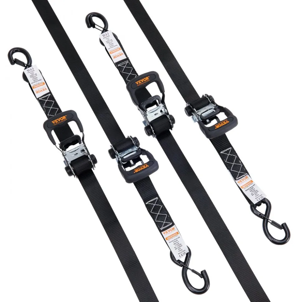 VEVOR Ratchet Tie Down Straps (4PK), 5208 lb Max Break Strength, Includes 4 Premium 1.6" x 8' Rachet Tie Downs with Padded Handles, for Moving Securing Cargo, Appliances, Lawn Equipment, Motorcycle