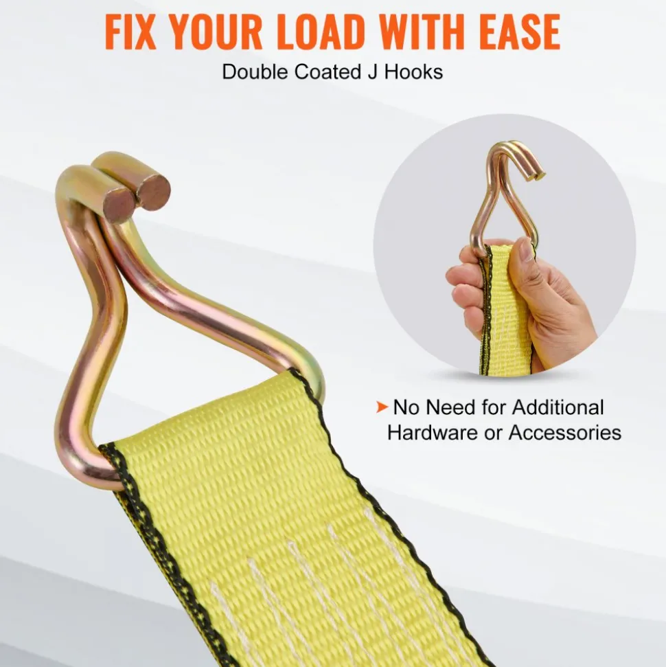 VEVOR Ratchet Tie Down Straps (4PK), 10000 lb Break Strength, Double J Hook Includes 4 Premium 2" x 27' Rachet Tie Downs with Padded Handles, for Moving Securing Cargo, Appliances, Lawn Equipment