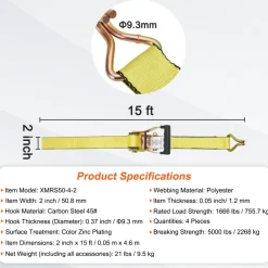 VEVOR Ratchet Tie Down Straps (4PK), 5000 lb Break Strength, Double J Hook Includes 4 Premium 2