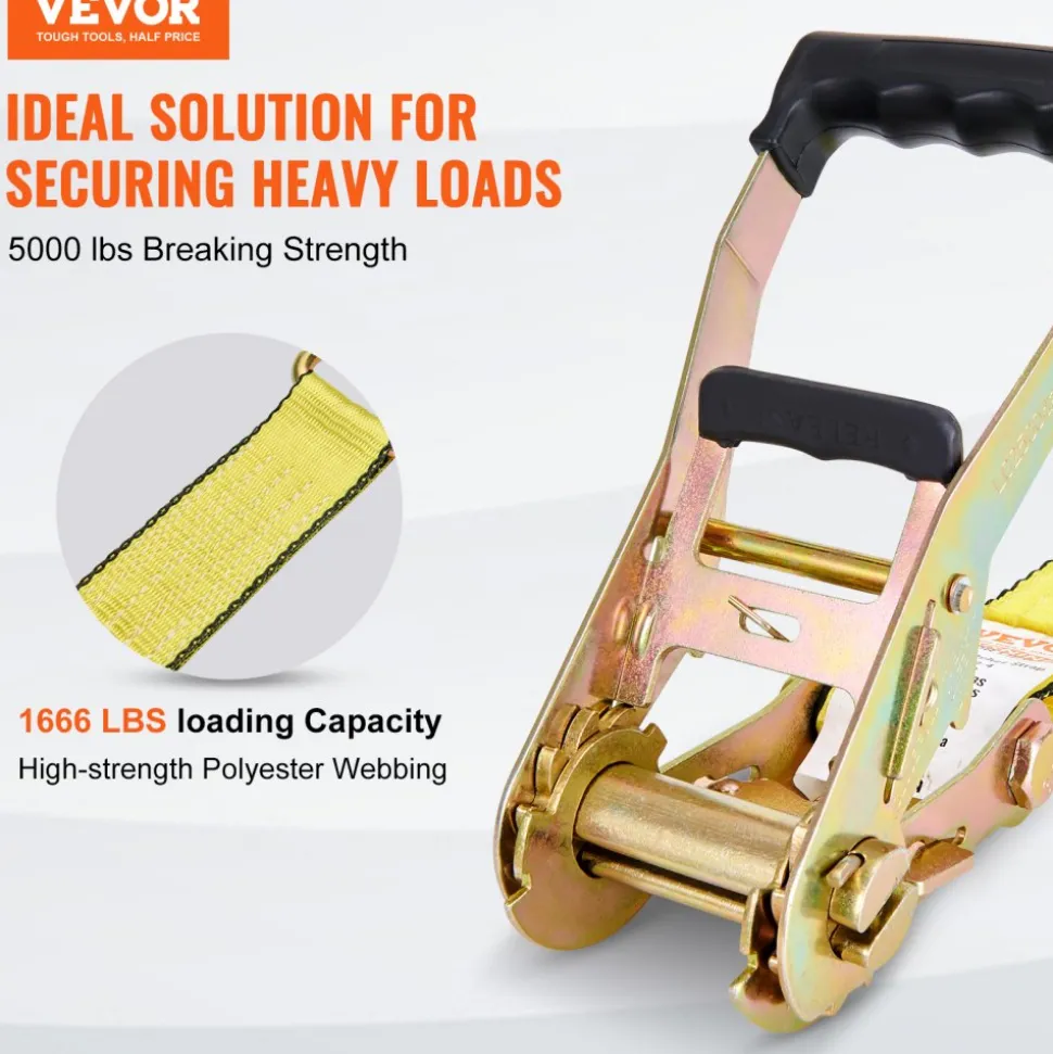 VEVOR Ratchet Tie Down Straps (4PK), 5000 lb Break Strength, Double J Hook Includes 4 Premium 2" x 15' Rachet Tie Downs with Padded Handles, for Moving Securing Cargo, Appliances, Lawn Equipment