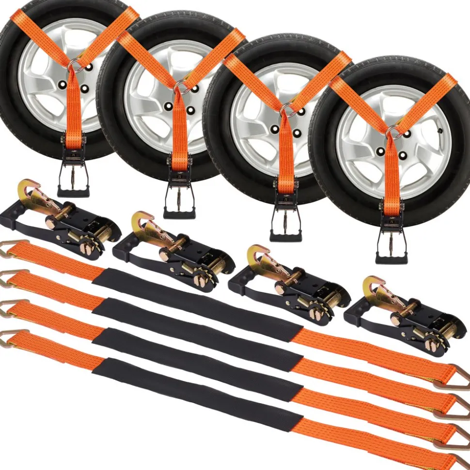 VEVOR Ratchet Tie Down Straps Kit, 2" x 120" Tire Straps, 5512 LBS Working Load, 11023 LBS Breaking Strength, Car Tie Down Straps with Snap Hooks for Passenger Car, Truck, Trailer, 4-Pack