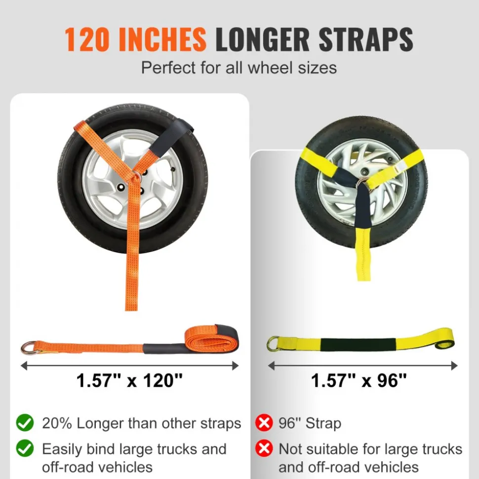VEVOR Ratchet Tie Down Straps Kit, 2" x 120" Tire Straps, 5512 LBS Working Load, 11023 LBS Breaking Strength, Car Tie Down Straps with Snap Hooks for Passenger Car, Truck, Trailer, 4-Pack