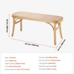 VEVOR Rattan Bench, 43.3
