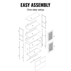 VEVOR Rattan Bookshelf, Ladder Shelf with 2 Doors, Rectangle Freestanding Open Storage Bookcase Rack Organizer, Storage Display Shelves Ideal for Library, Meeting Room, Office, Study, Natural