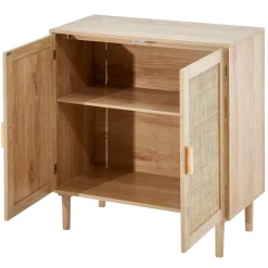 VEVOR Rattan Cabinet, Rattan Storage Cabinet with 2 Magnetic Doors and Adjustable Shelves, Sideboard Buffet Cabinet for Hallway, Entryway, Living Room, or Kitchen, Natural