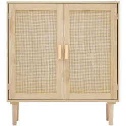 VEVOR Rattan Cabinet, Rattan Storage Cabinet with 2 Magnetic Doors and Adjustable Shelves, Sideboard Buffet Cabinet for Hallway, Entryway, Living Room, or Kitchen, Natural
